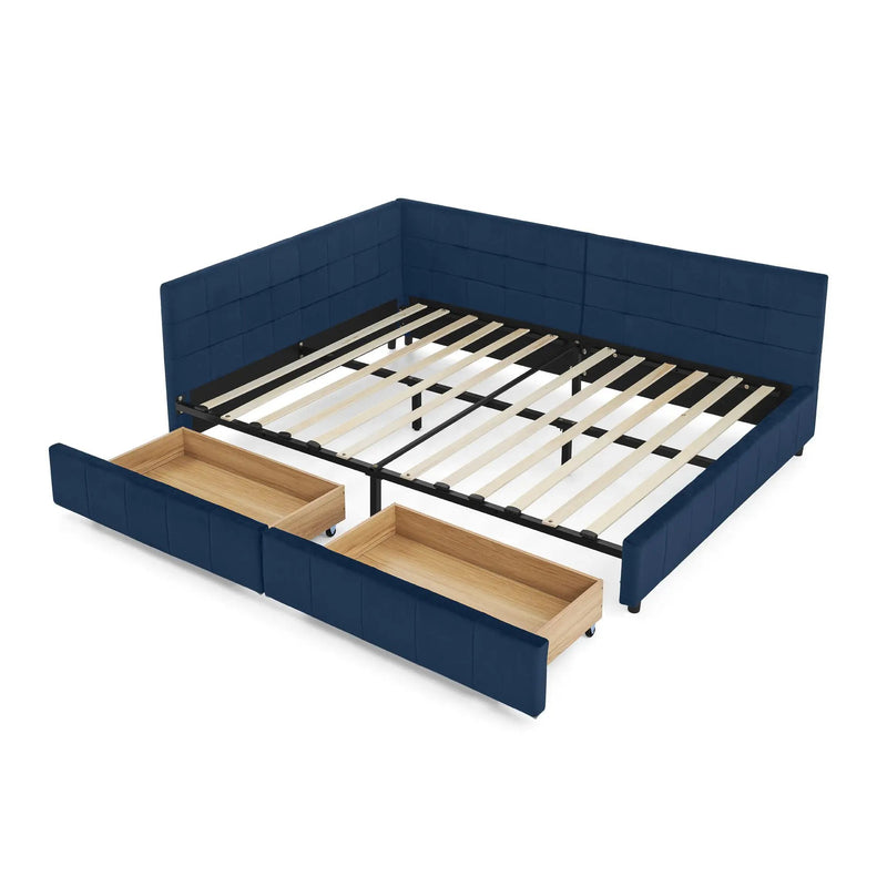 Mid-Century Storage Upholstered Tufted Bed Frame With Backrest And Armrests by Unique Piece Furniture