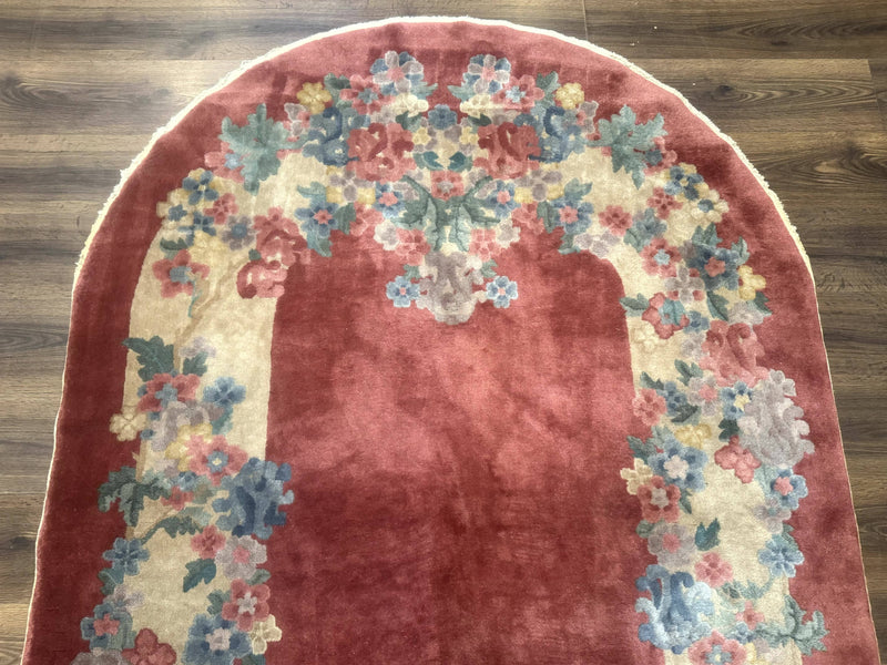 Oval Chinese Peking Rug 5x8, Pink, Floral, Vintage Chinese Wool Carpet by Jewel Rugs