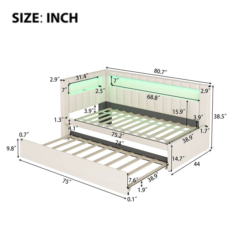 Upholstered Platform Bed With USB Ports And LED Belt