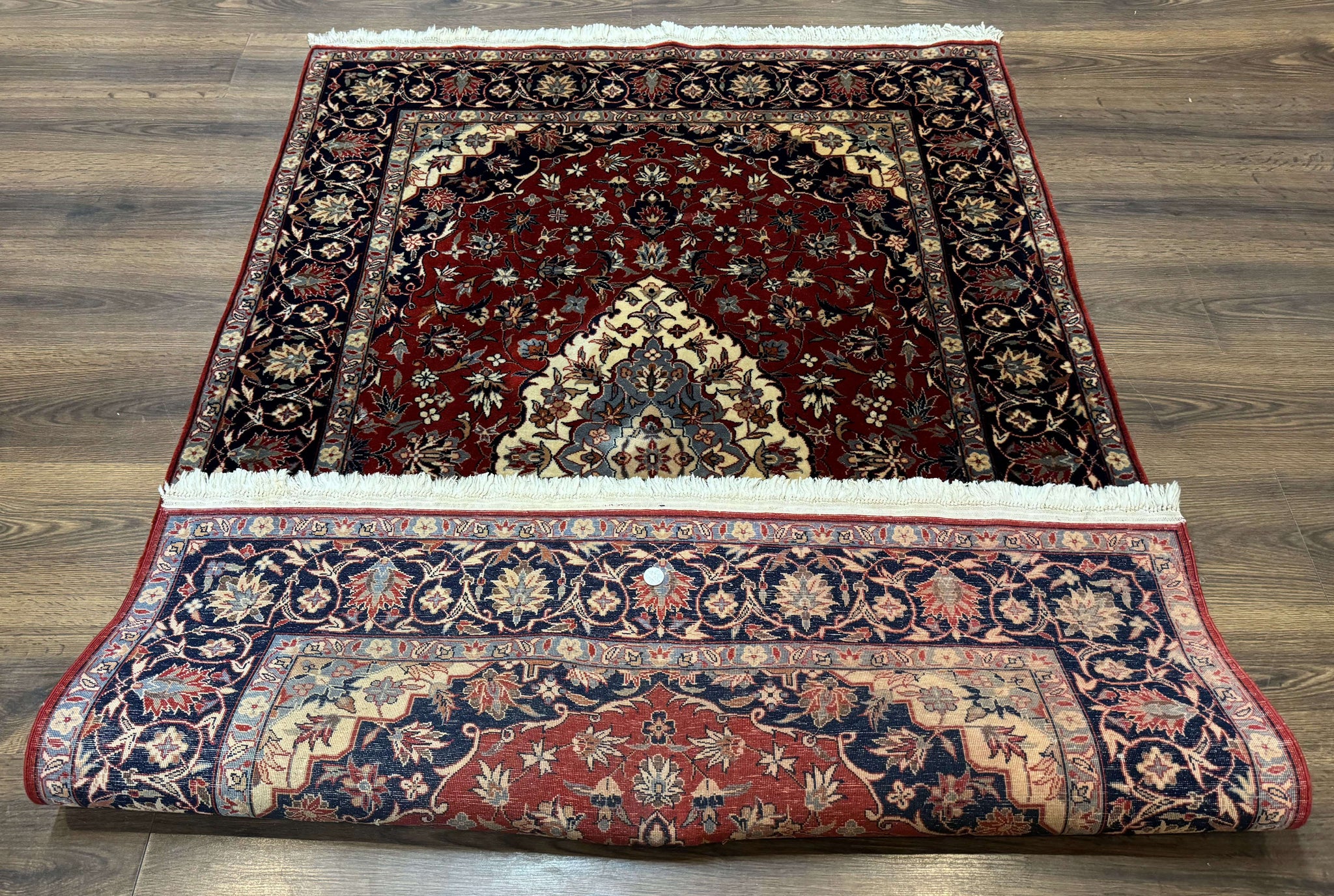 Sino Persian Rug 4x6, Traditional Wool Hand Knotted Carpet, Red Navy Blue, 225 KPSI by Jewel Rugs