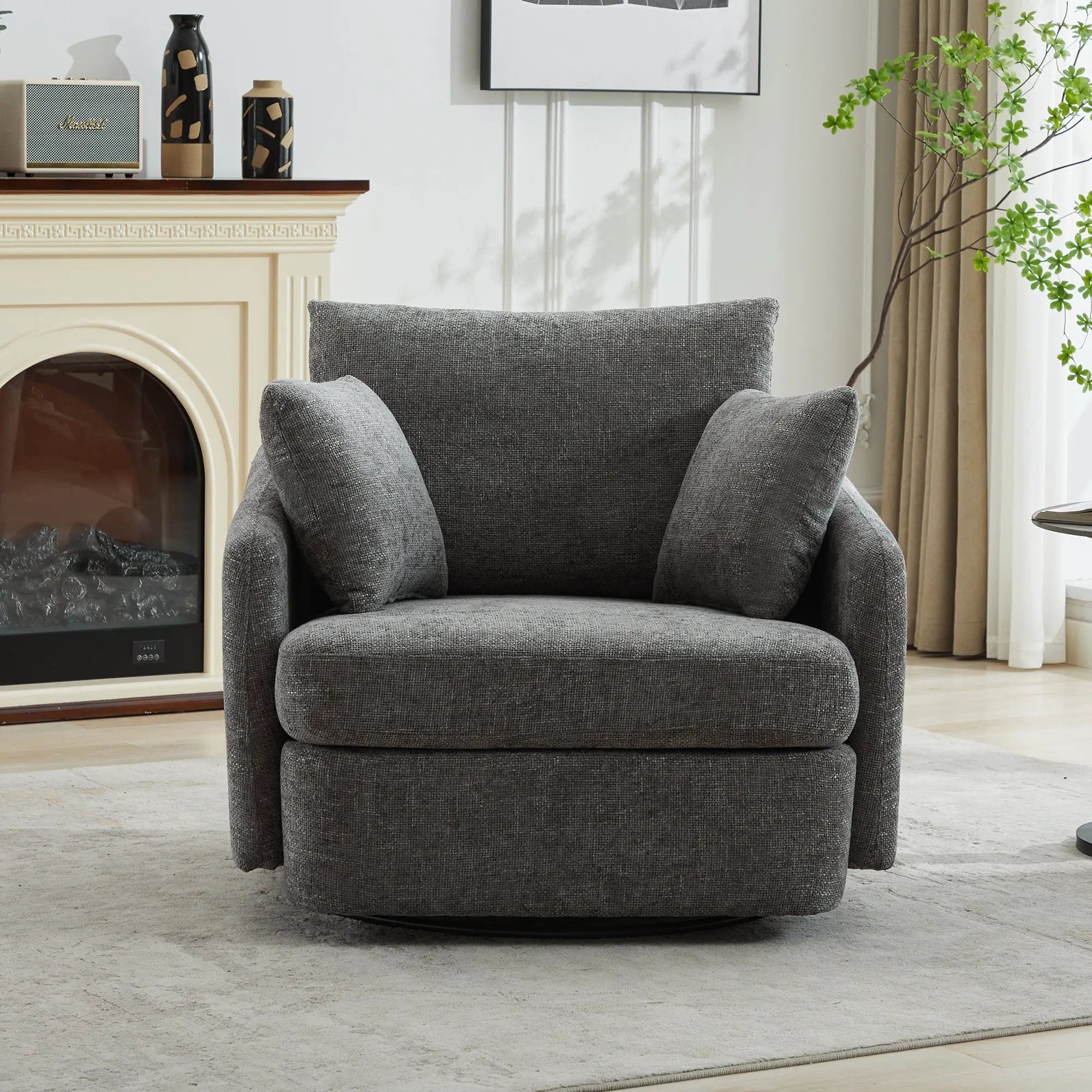 40.55"W Swivel Accent Chair With 2 Throw Pillows by HouseOfZazla