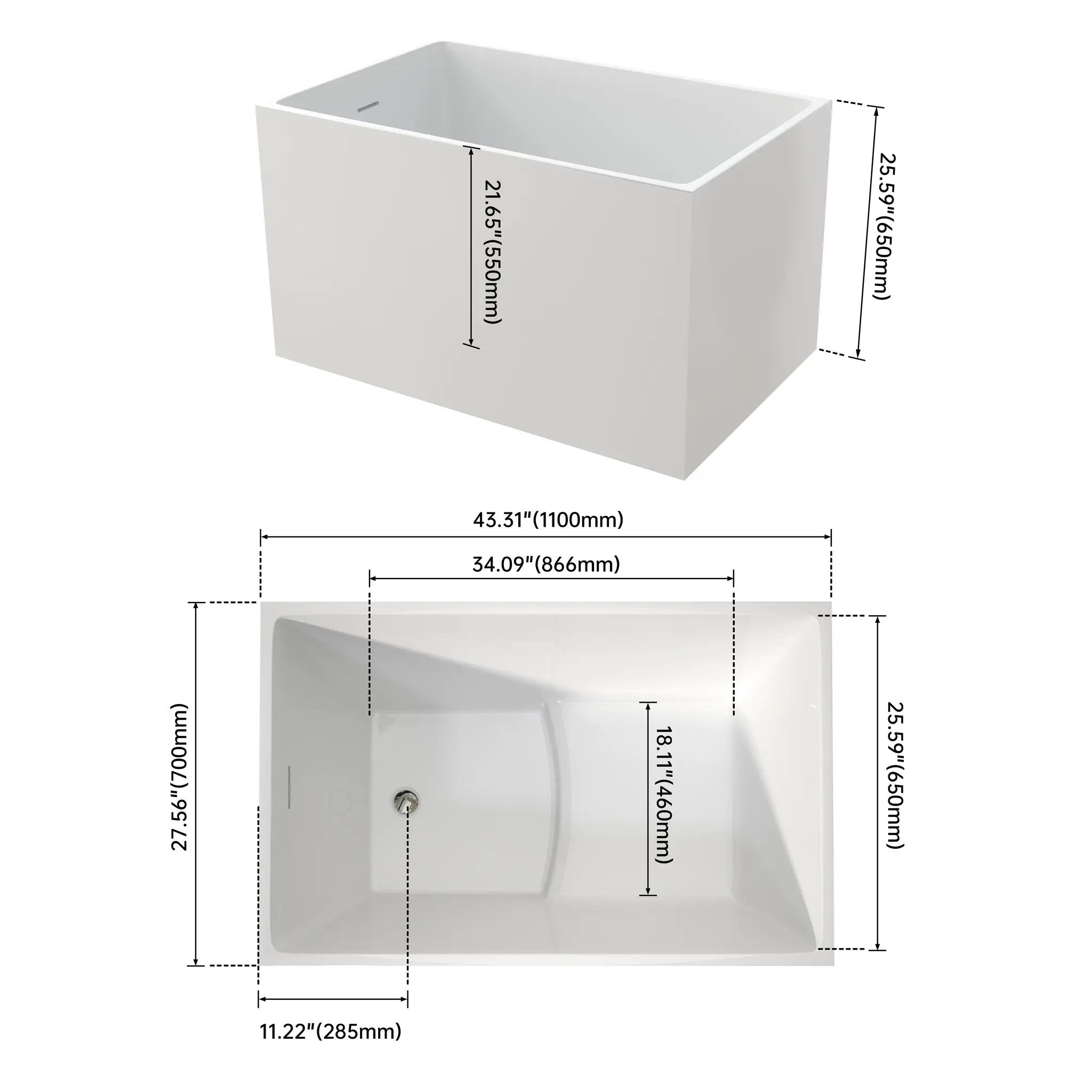 43" Acrylic Freestanding Bath Tub Modern Soaker Tub by HouseOfZazla