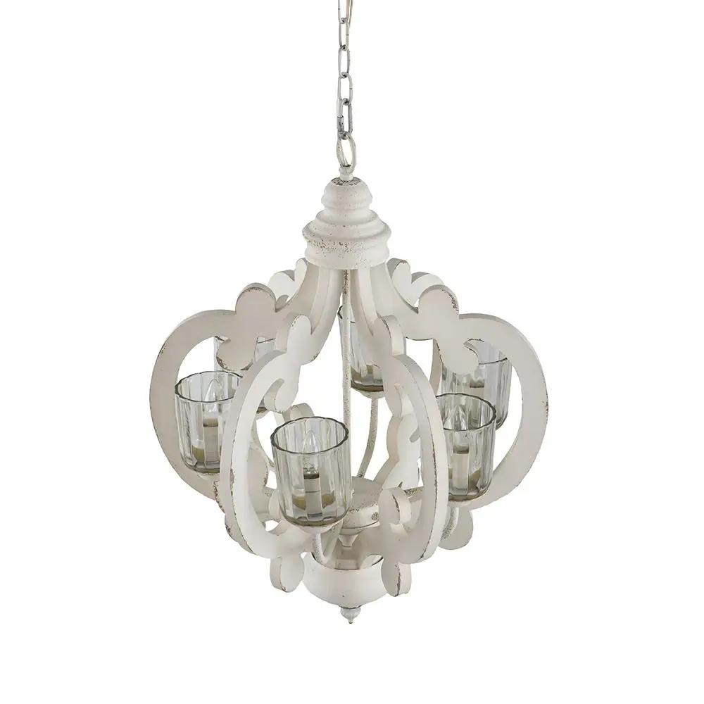 Farmhouse Chandelier, 6 Light Wood Chandelier Pendant Light Fixture With Adjustable Chain For Dining Room Living Room Entryway, Bulb Not Included by HouseOfZazla