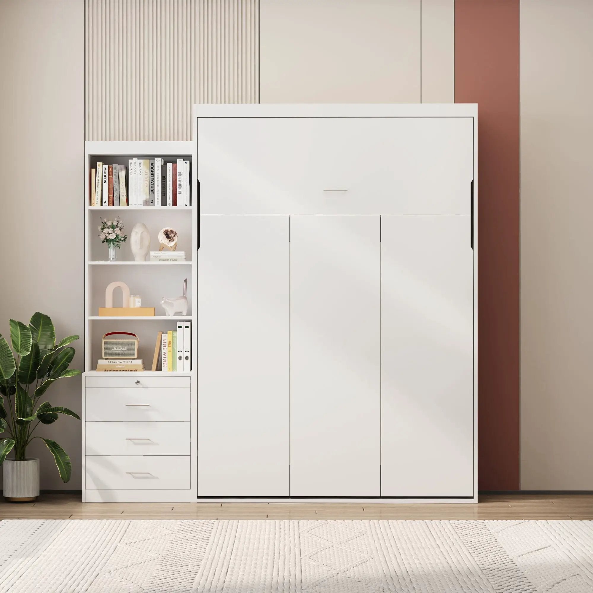 Morden Deisgn Vertical Murphy Bed With Shelf And Drawers For Bedroom Or Guestroom Wall Bed Space Saving Hidden Bed With New Style Gas Struts by HouseOfZazla