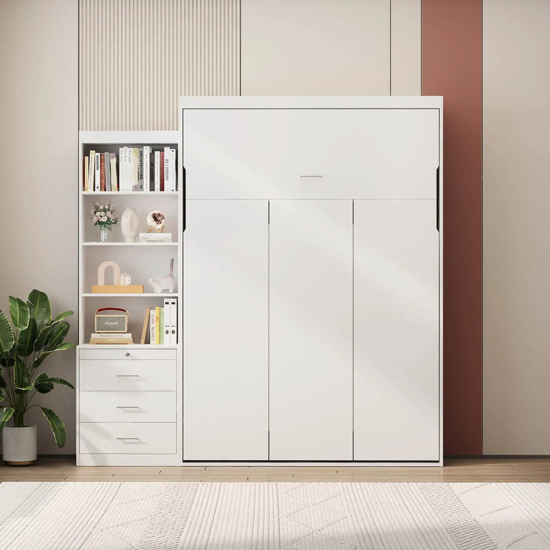 Morden Deisgn Vertical Murphy Bed With Shelf And Drawers For Bedroom Or Guestroom Wall Bed Space Saving Hidden Bed With New Style Gas Struts by HouseOfZazla