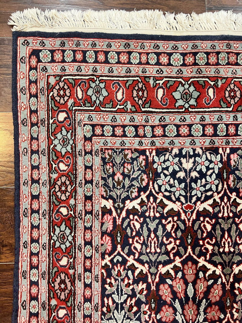 Pak Persian Rug 3x4, Wool Hand Knotted Vintage Traditional Carpet, Navy Blue & Red, Very Fine Small Handmade Floral Rug by Jewel Rugs