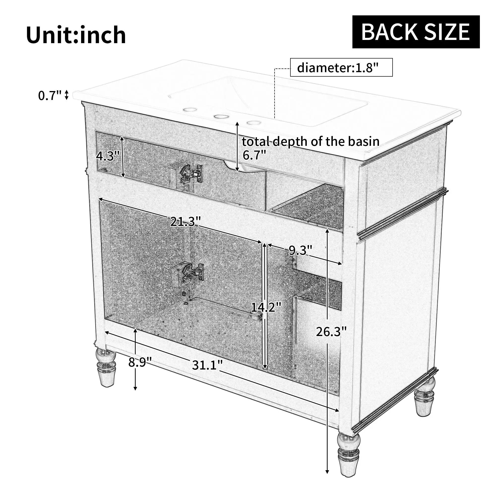Bathroom Vanity With Sink, 2 Doors 2 Drawers, Freestanding Design by HouseOfZazla