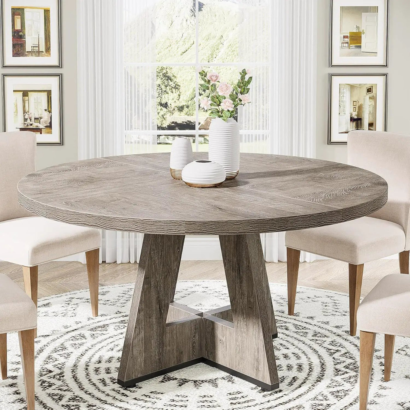 Round Dining Cross Base Kitchen Table by HouseOfZazla