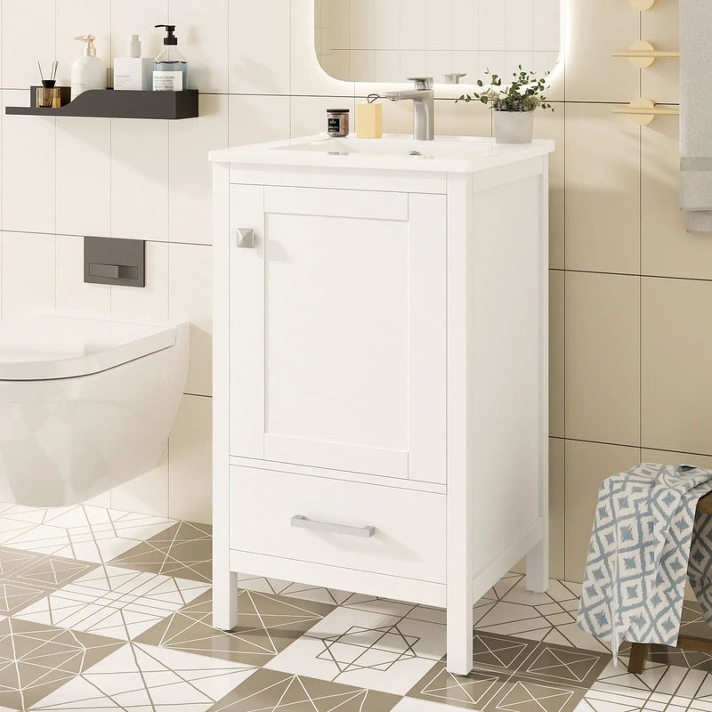 Bathroom Vanity With Ceramic Sink, Soft Close Drawers, Door Organizer, Divider Drawer, Adjustable Foot Pads by HouseOfZazla