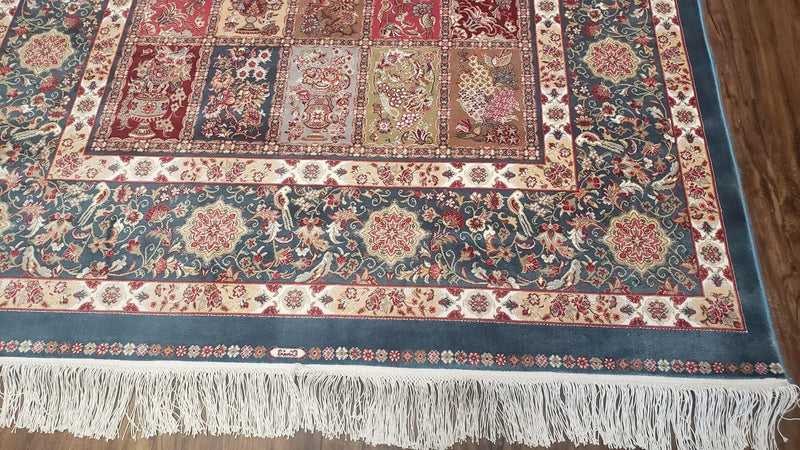 Silk Carpet 4x6 Blue, Panel Design, Four Seasons Pattern, Super Fine & Soft, Bamboo Silk, 4 x 6 Oriental Area Rug, High Quality, New Rug by Jewel Rugs
