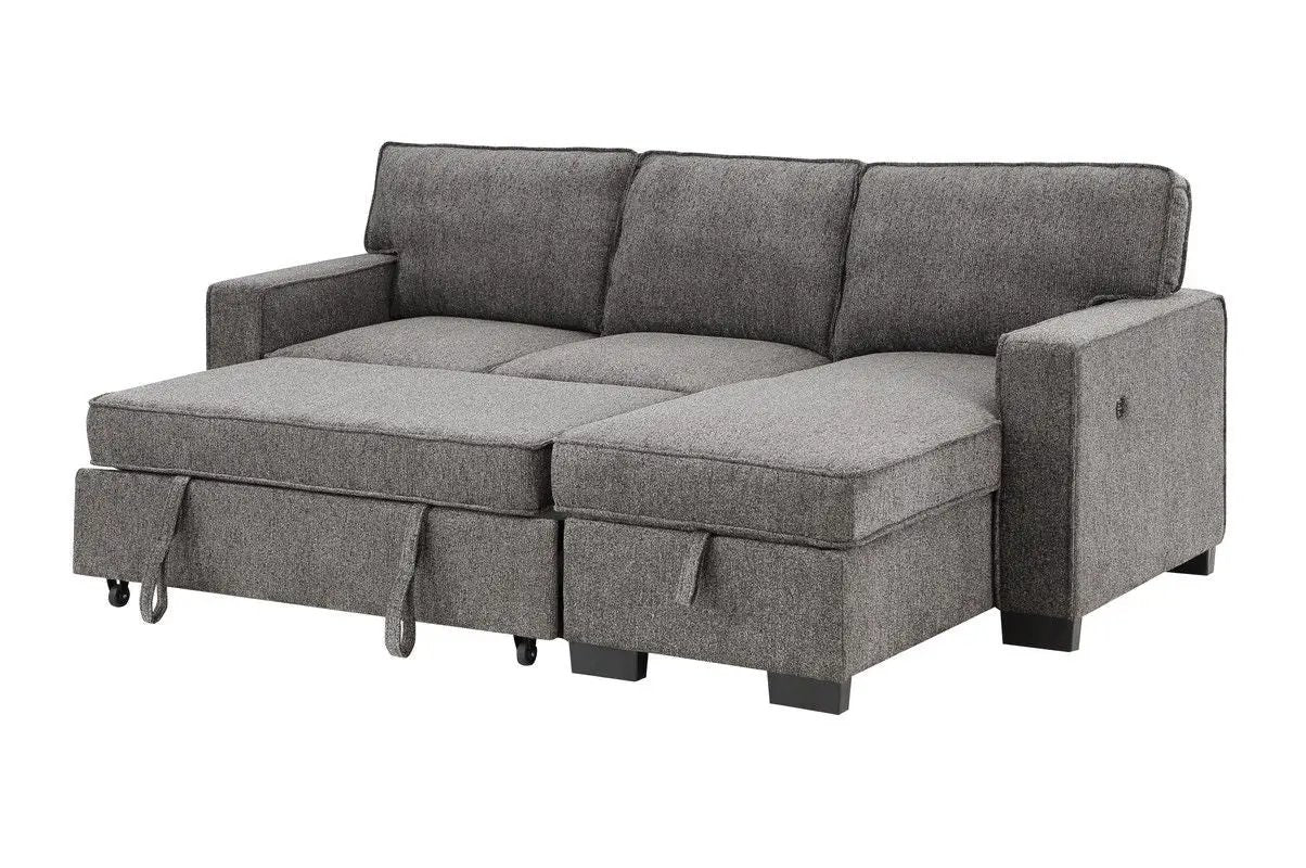 Estelle - Fabric Reversible Sleeper Sectional With Storage Chaise Drop-Down Table 2 Cup Holders And 2 USB Ports by HouseOfZazla
