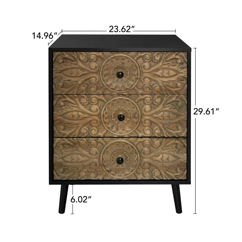 3 Drawer Cabinet, Suitable For Bedroom - Black by HouseOfZazla