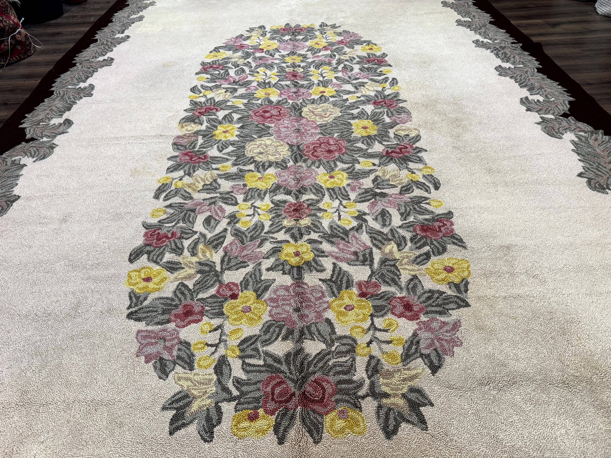Palace Size American Hooked Rug 11x20 Aubusson Style Ivory by Jewel Rugs
