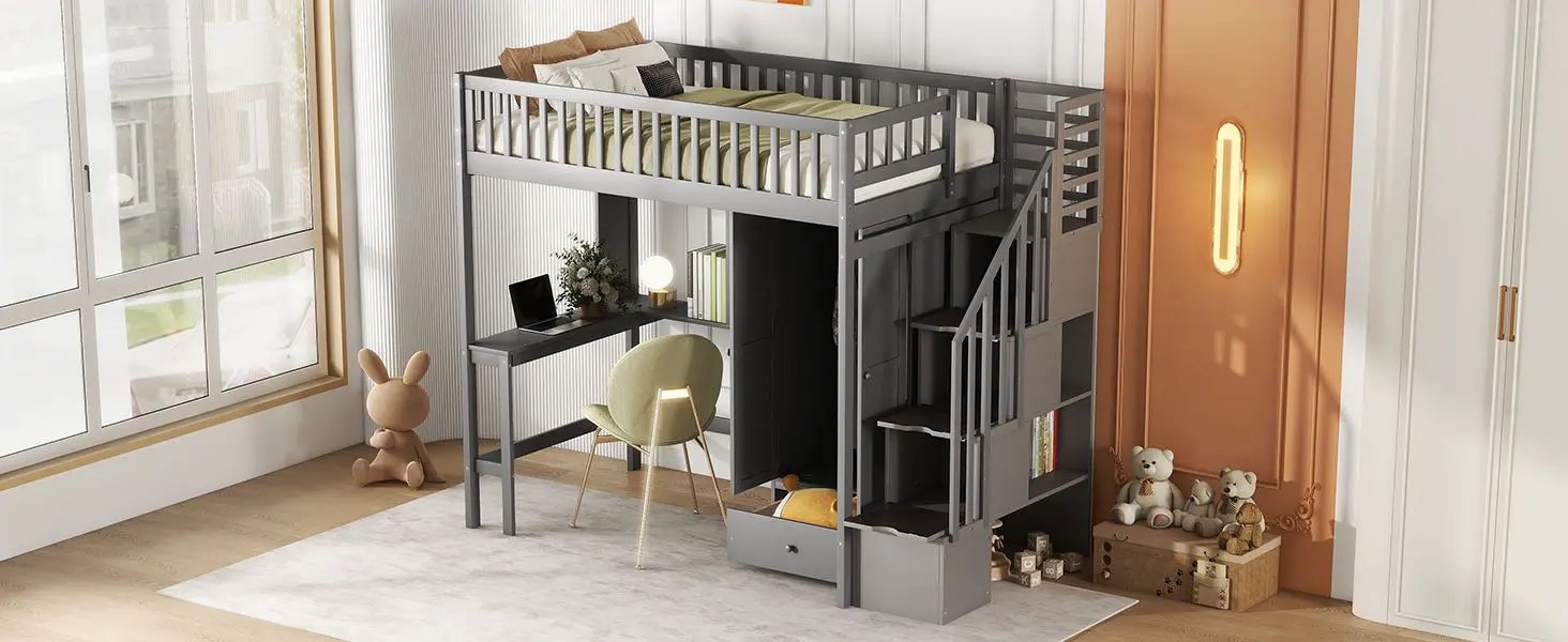 Loft Bed With Bookshelf, Drawers, Desk, And Wardrobe by HouseOfZazla