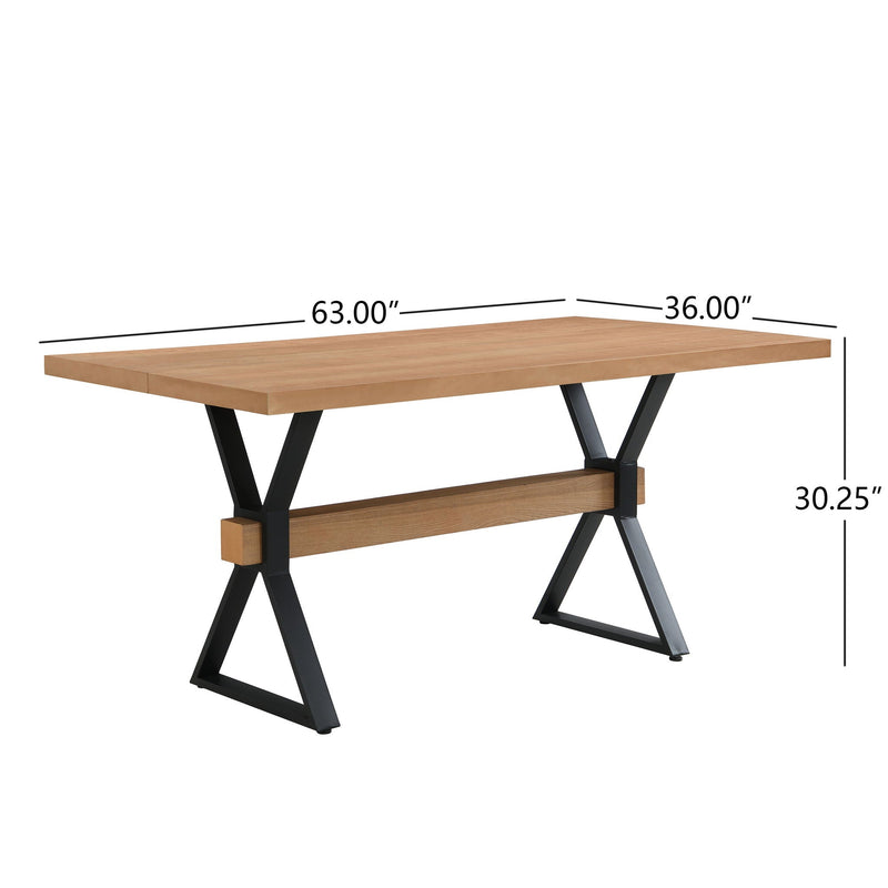 Farmhouse Style X Shaped Legs Dining Table With Metal - Natural by HouseOfZazla