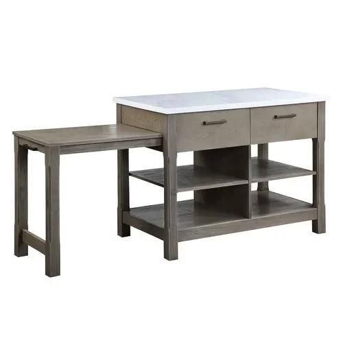 Feivel - Kitchen Island With Pull Out Table - Marble Top & Rustic Oak by Unique Piece Furniture
