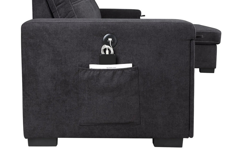 Toby - Woven Fabric Reversible Sleeper Sectional Sofa With Storage Chaise Cup Holder Charging Ports And Pockets by Unique Piece Furniture