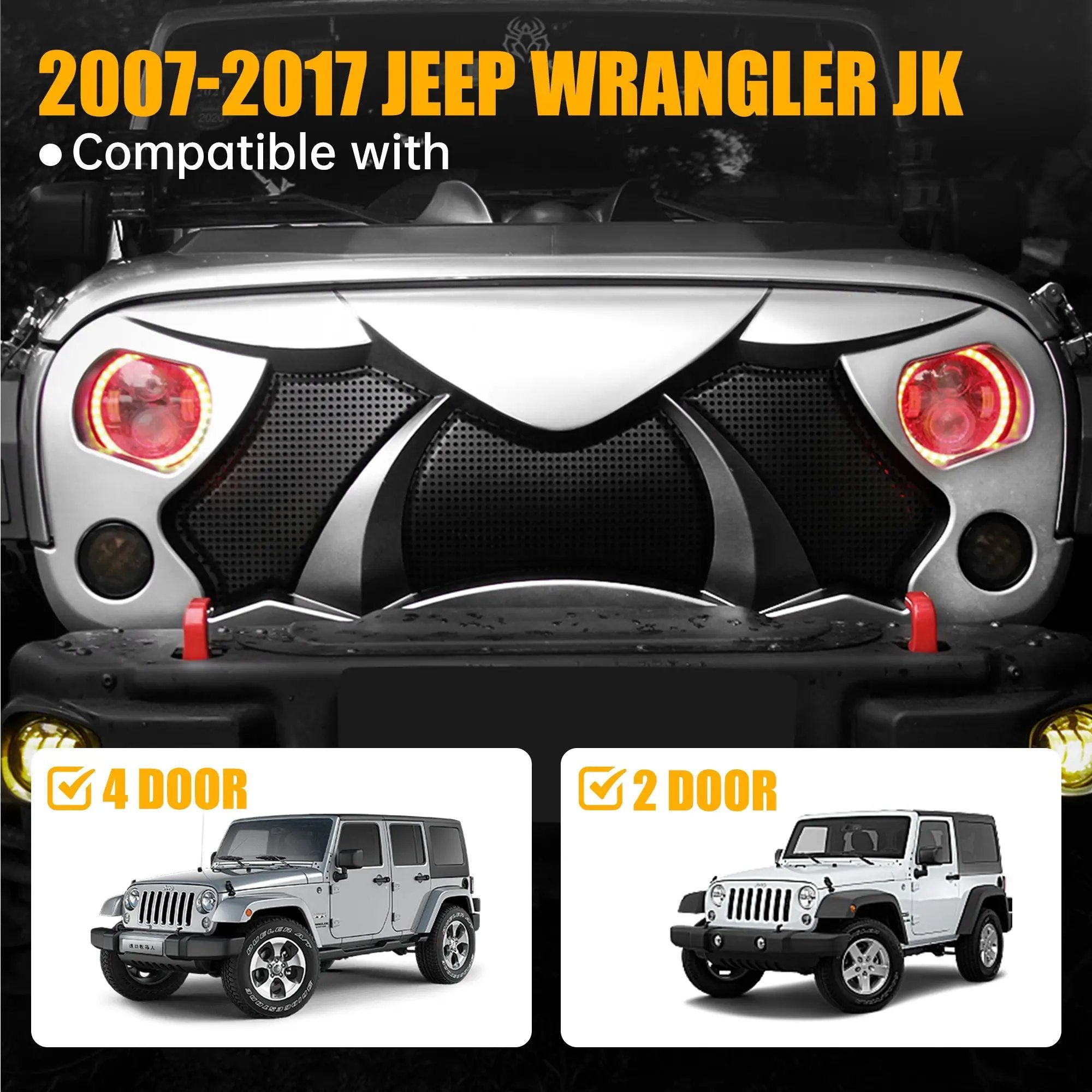 Halloween Front Grille Grid Grill for 2007-2017 Jeep Wrangler Rubicon Sahara Sport JK/JKU, Matte by HouseOfZazla