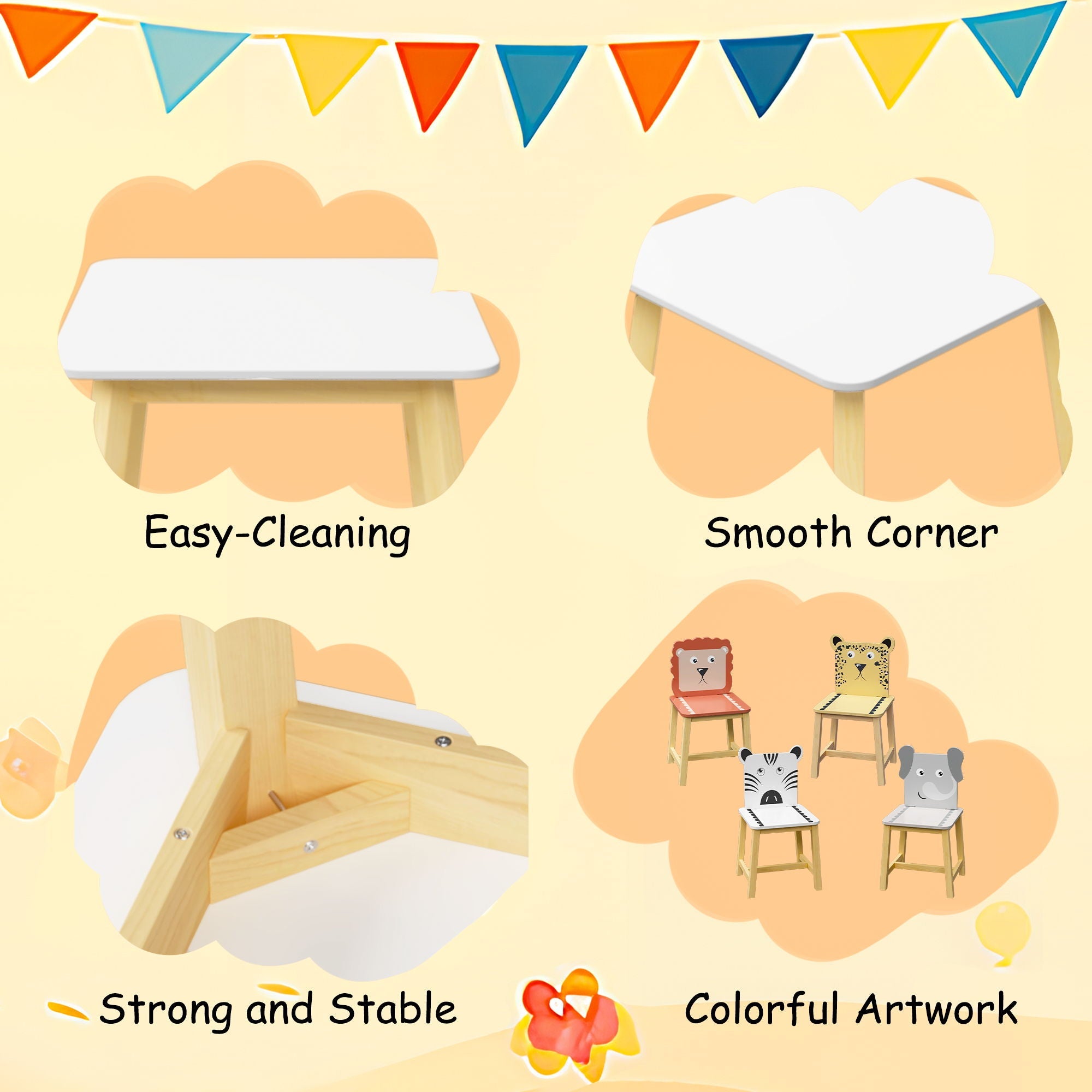 Kids Table And Chair Set With Cartoon Animals Design - White by HouseOfZazla