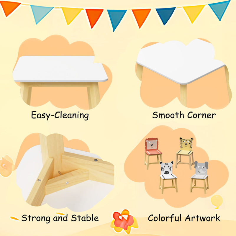 Kids Table And Chair Set With Cartoon Animals Design - White by HouseOfZazla