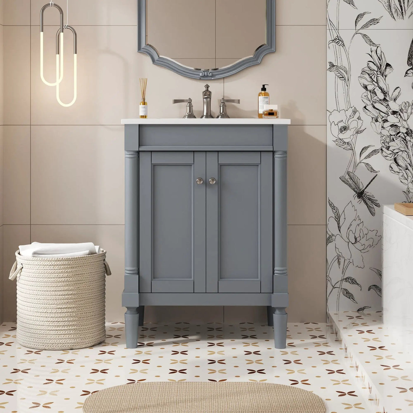 Bathroom Vanity With Top Sink, 2 Tier Storage Cabinet by Unique Piece Furniture