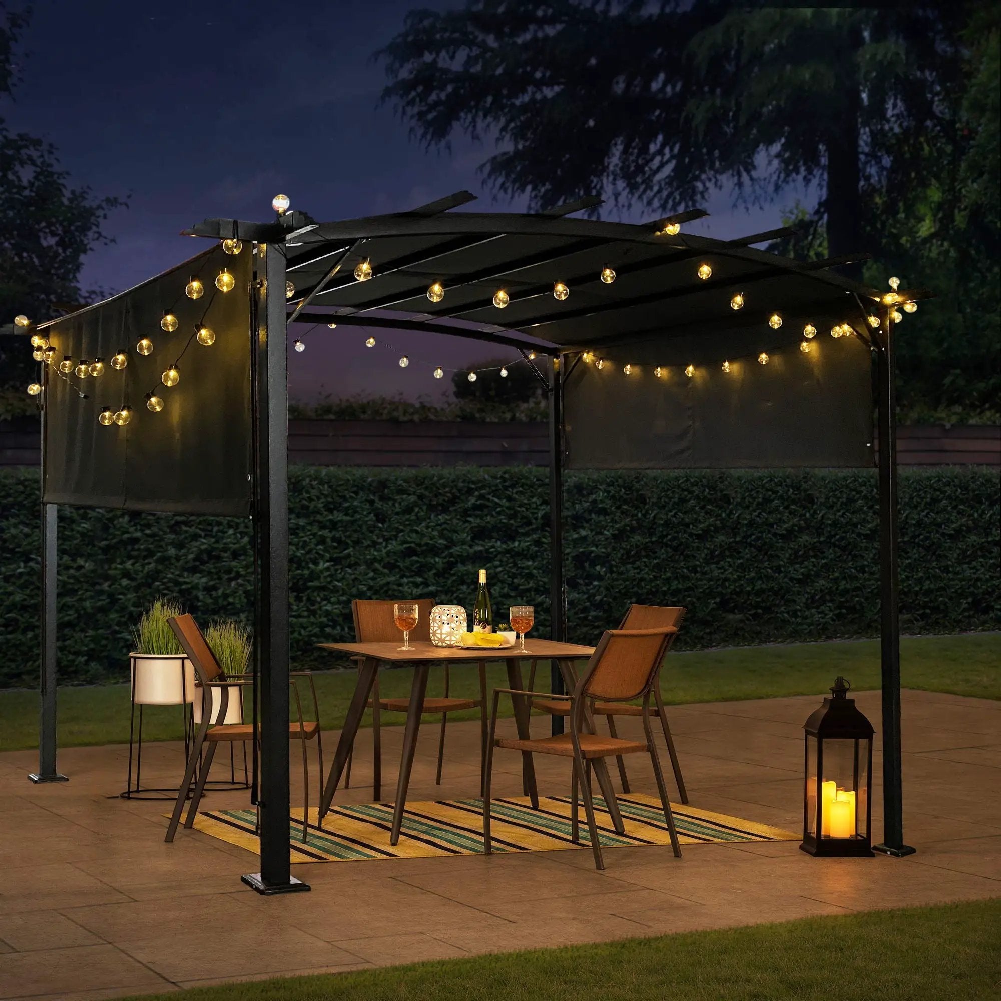 Outdoor Patio Pergola Gazebo - Steel Frame Sun Shelter With Retractable Canopy by Unique Piece Furniture