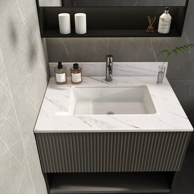 Bianco Carrara Venato Marble Vanity Top With Pre Drilled Faucet Hole And Undermount Sink by HouseOfZazla