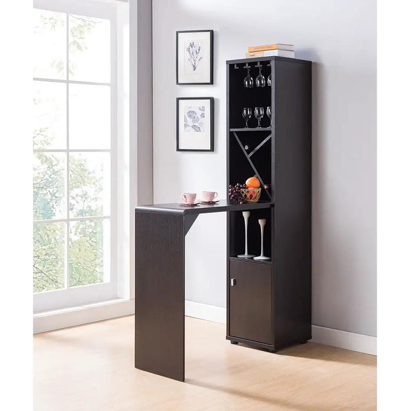 Bar Cabinet, Extended Table Kitchen Cabinet With Wine Bottle Compartment & Open Shelving - Red Cocoa by HouseOfZazla