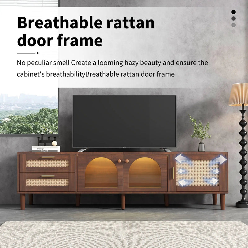 TV Stand With 3 Cabinets & 2 Drawers, LED Light Media Console For TVs Up To 80" - Dark Brown by HouseOfZazla