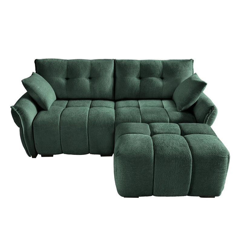Modern Chenille Fabric 2-Seater Sofa With Ottoman by HouseOfZazla
