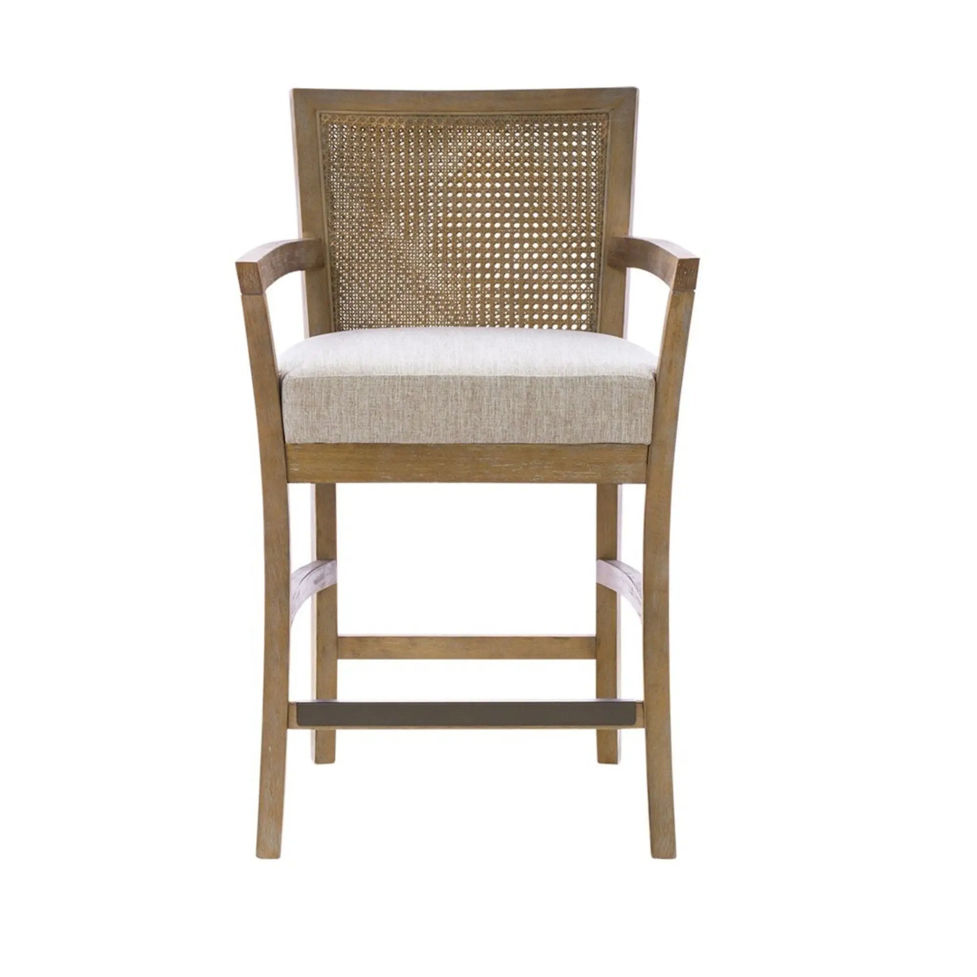Cane Back Counter Stool With Upholstered Seat - Cream / Reclaimed Natural by HouseOfZazla