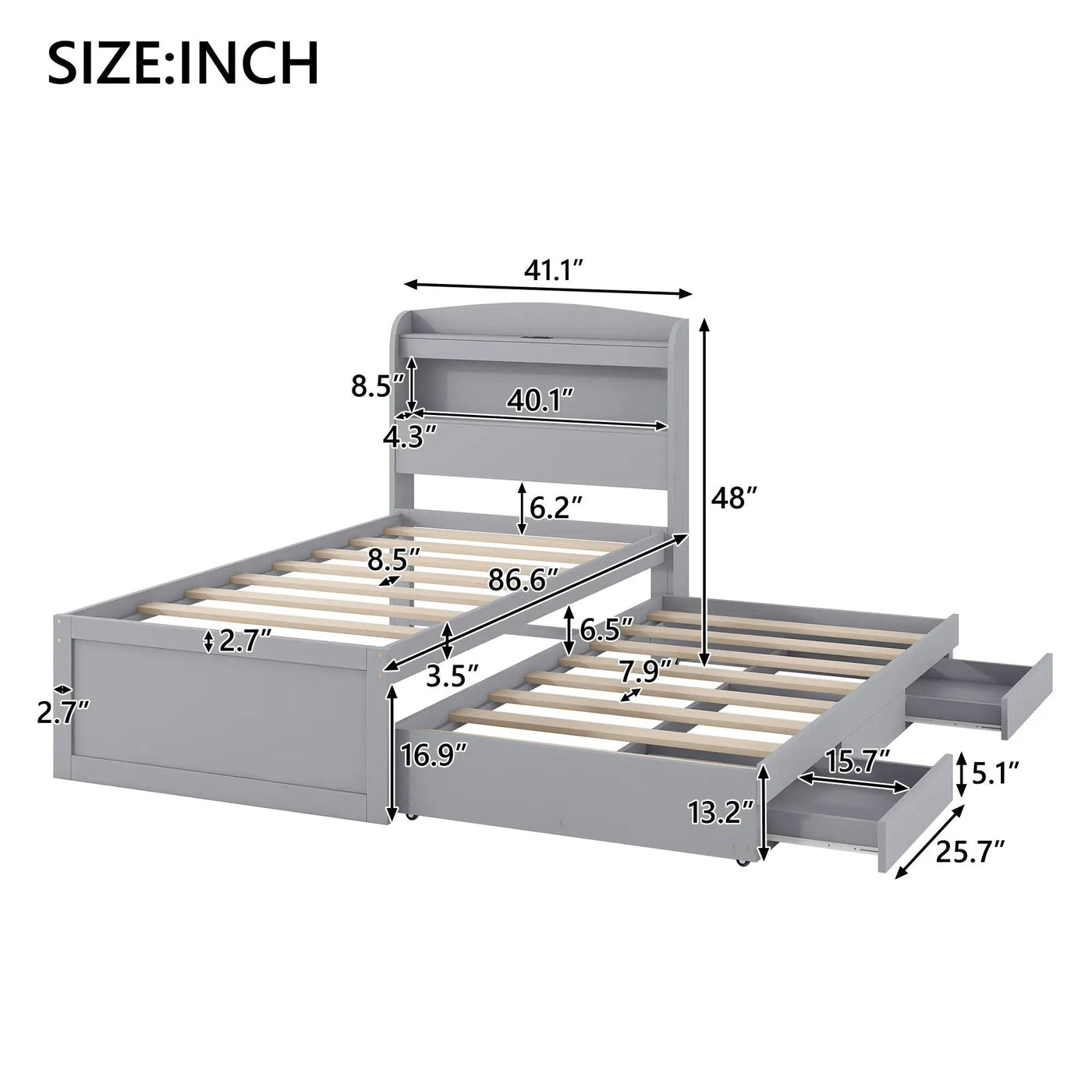 Platform Bed With LED Headboard, Charging Station, Trundle And 2 Drawers by Unique Piece Furniture