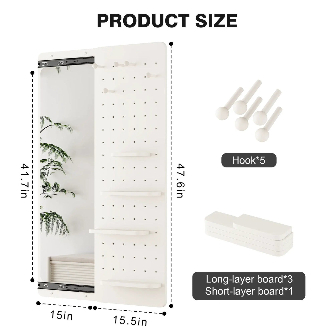 Wall Mounted Full Length Mirror With Shelf And Hook by Unique Piece Furniture