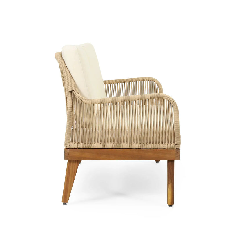 Hueber Outdoor And Rope 4 Seater Chat Set With Cushions - Teak by HouseOfZazla