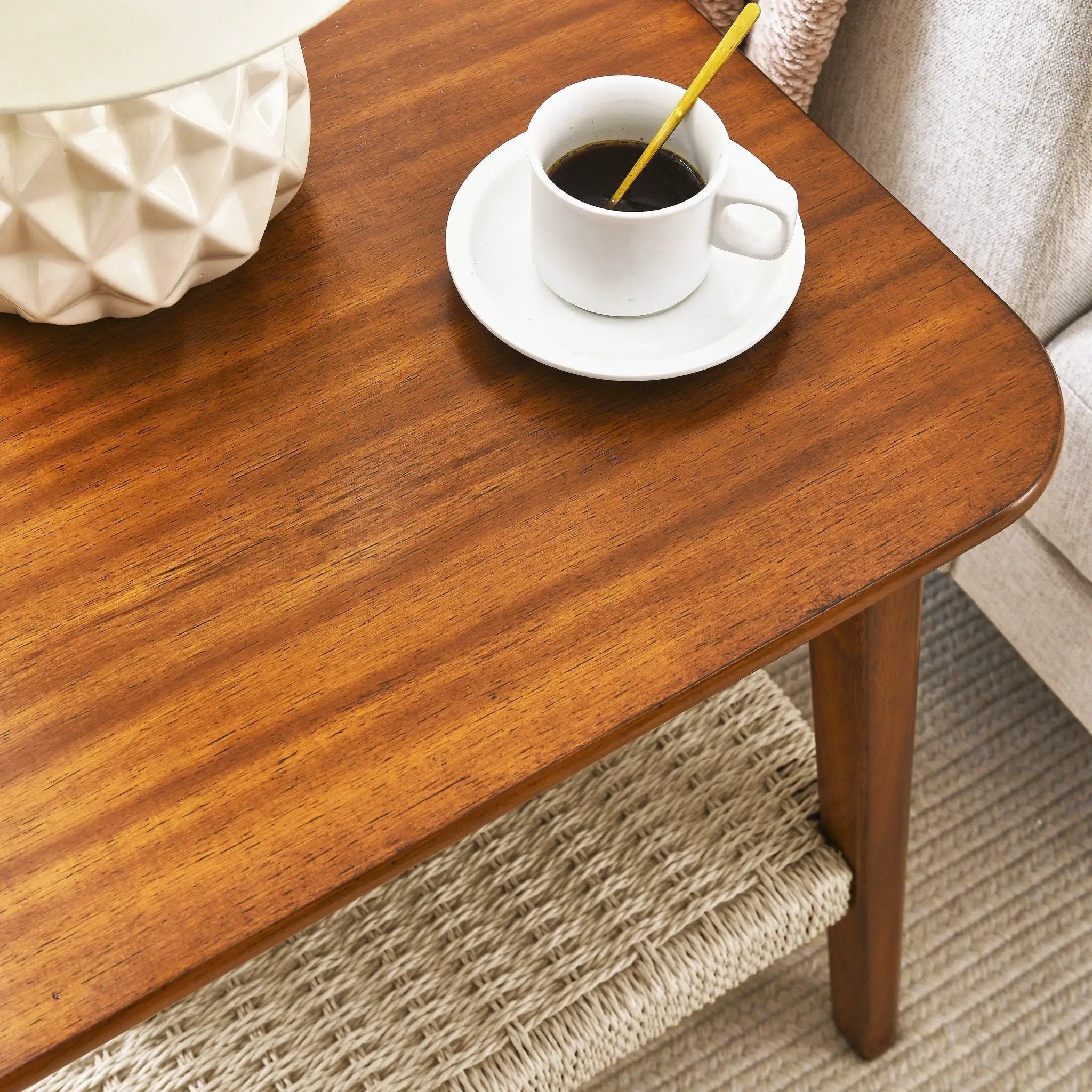 Mid - Century Square Side Table With Woven Shelf - Walnut by Unique Piece Furniture