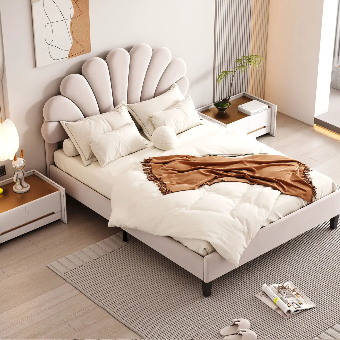 Upholstered Platform Bed With Flower Pattern Headboard by Unique Piece Furniture