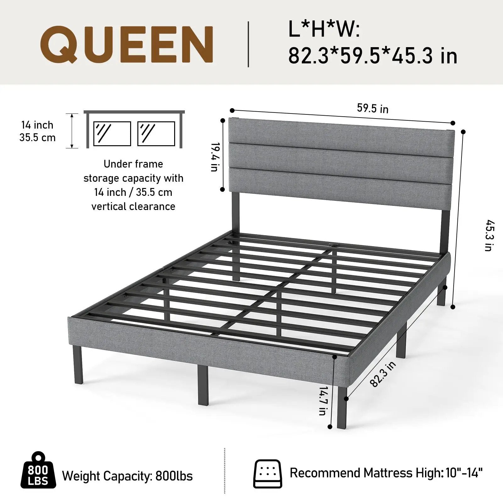 Upholstered Platform Bed Frame With Headboard, No Box Spring Needed, Underbed Storage by HouseOfZazla