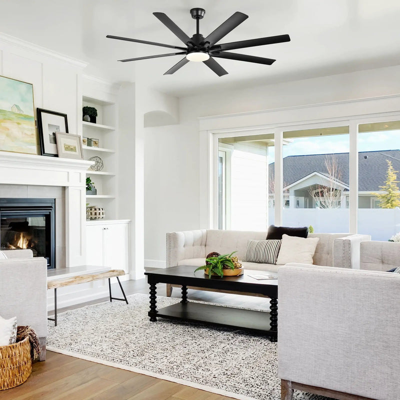 Ceiling Fan With Light 8 Blades, 18W LED 3 Color Dimmable Light, For Living Room & Bedroom - Matte Black by Unique Piece Furniture