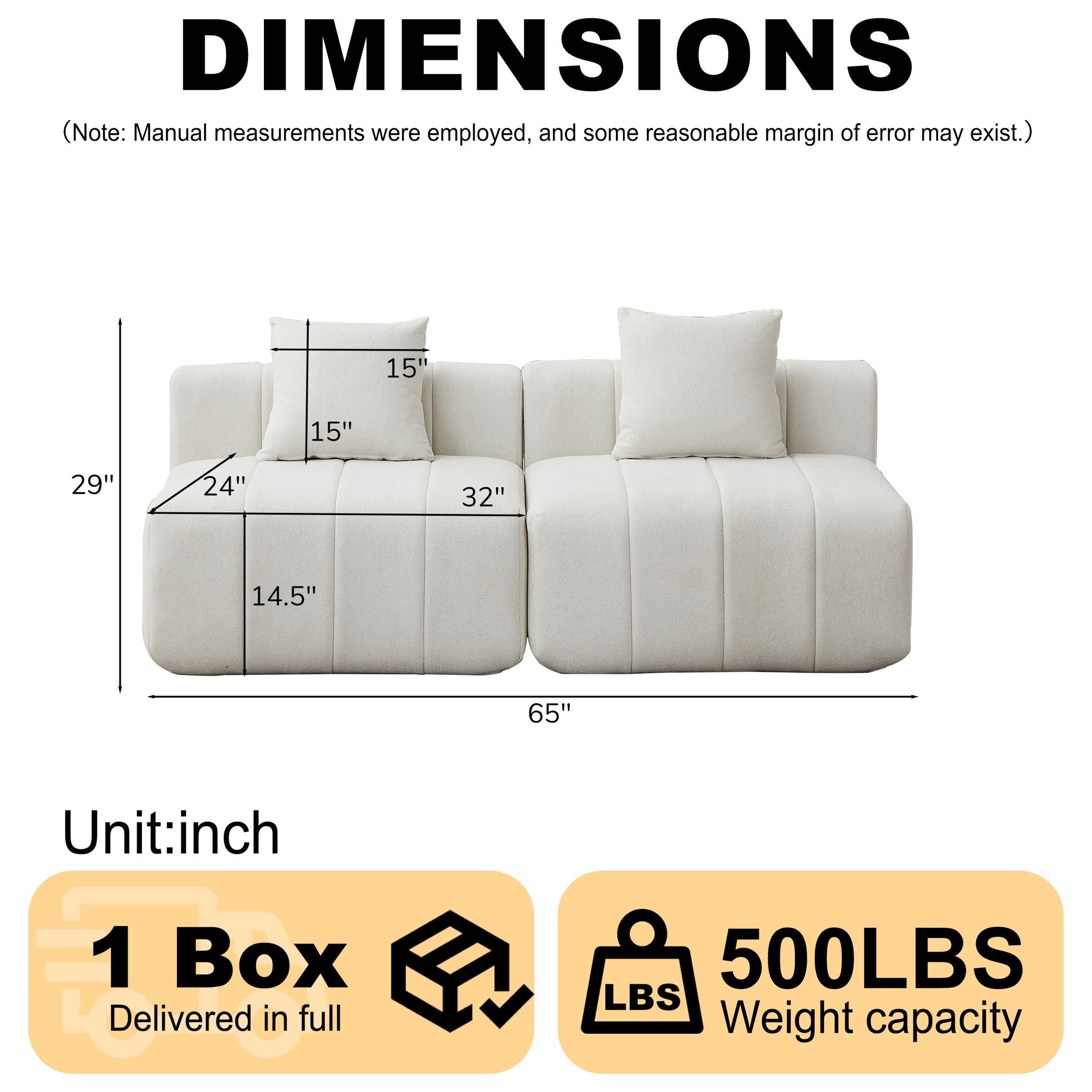 Modular Sectional Sofa With 2 Pillows, Symmetrical Design by HouseOfZazla