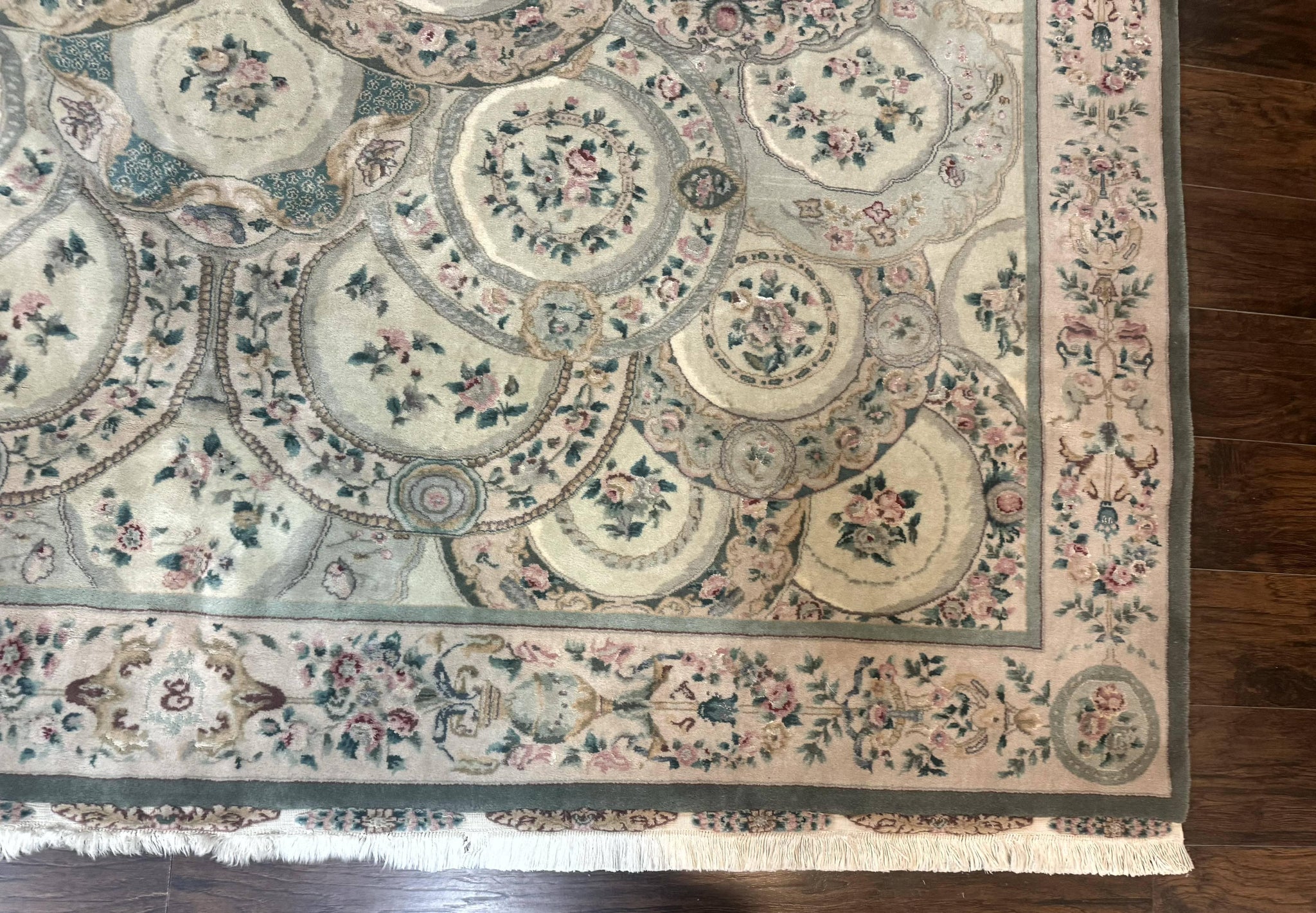 Pak Persian Rug 9x12, Wool with Silk Highlights, European Design, Floral, Green by Jewel Rugs