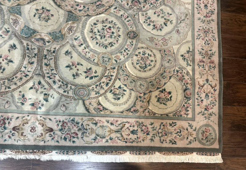 Pak Persian Rug 9x12, Wool with Silk Highlights, European Design, Floral, Green by Jewel Rugs