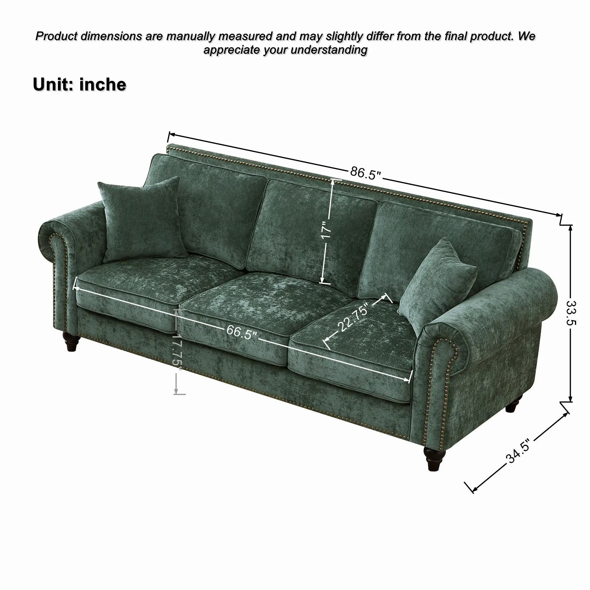Modern 3 And 2 Seater Sofa With Rolled Arms, Tufted Upholstered Couch by HouseOfZazla