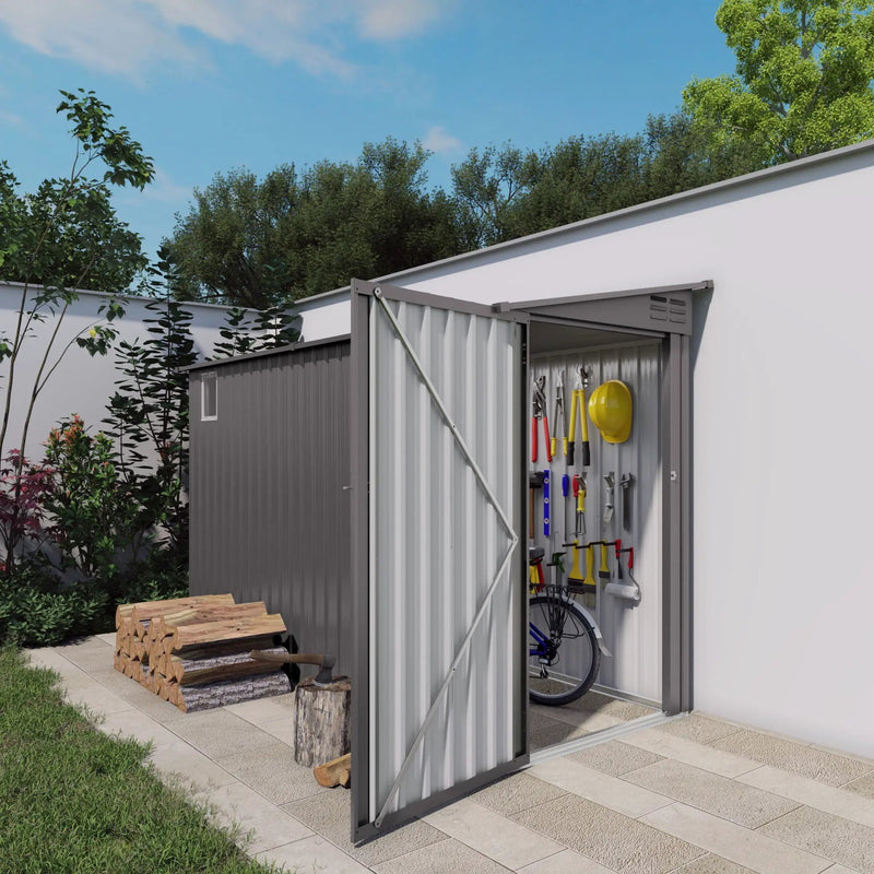 Lean To Shed With Windows, Tool House With Sloping Roof With 2 Vents And 1 Side Open Door For Backyard - Gray by HouseOfZazla