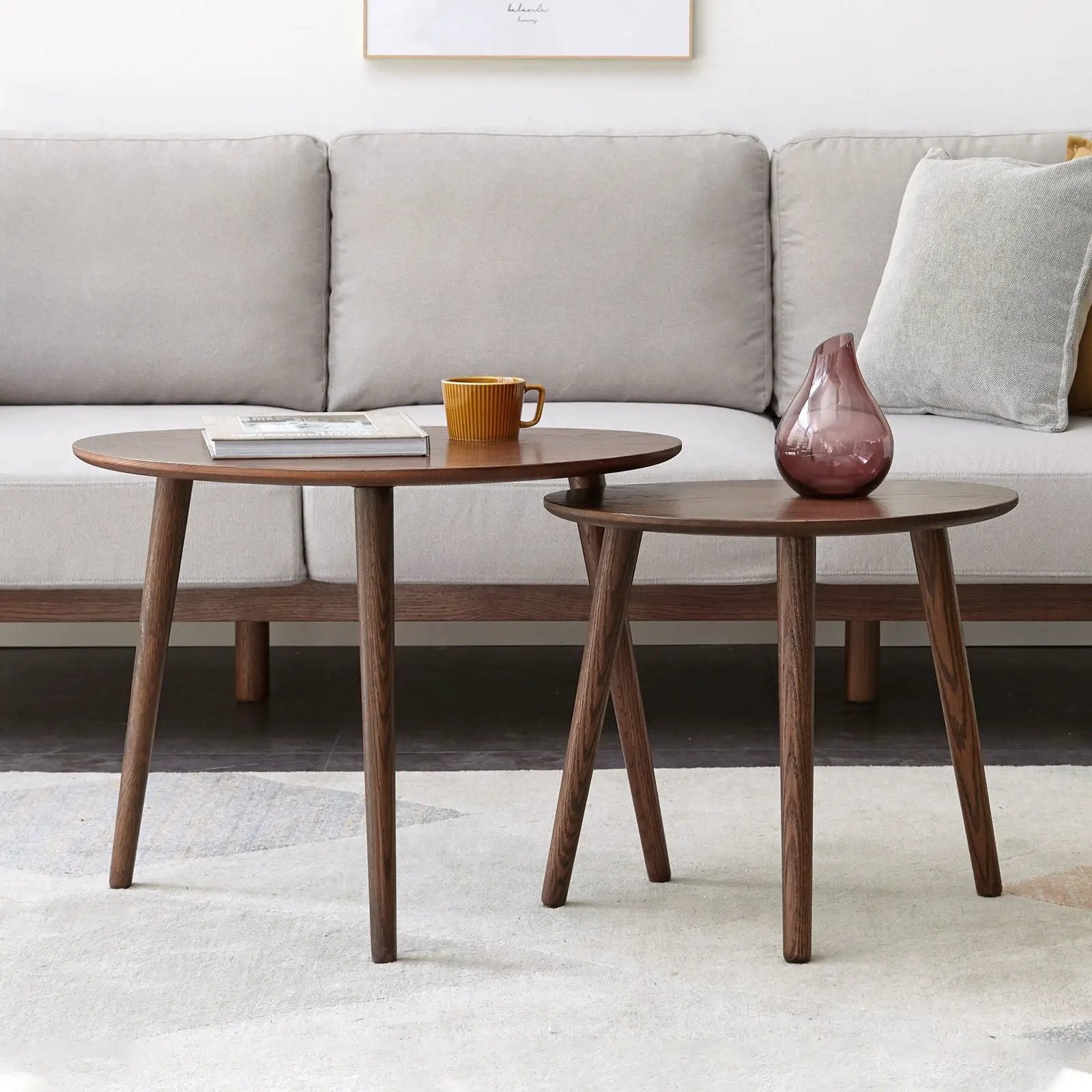 Center Table Low Table 100% Solid Oak Wood Top Plate Desk Pebble Shaped Natural Wooden Coffee Table - Walnut by HouseOfZazla