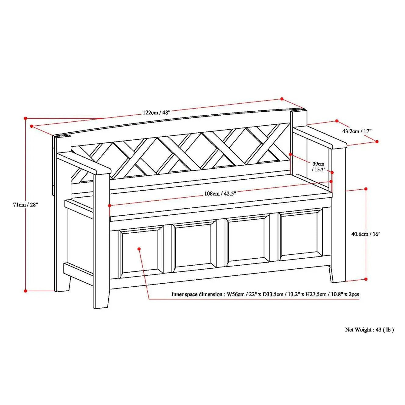 Amherst - Compact Entryway Storage Bench by Unique Piece Furniture