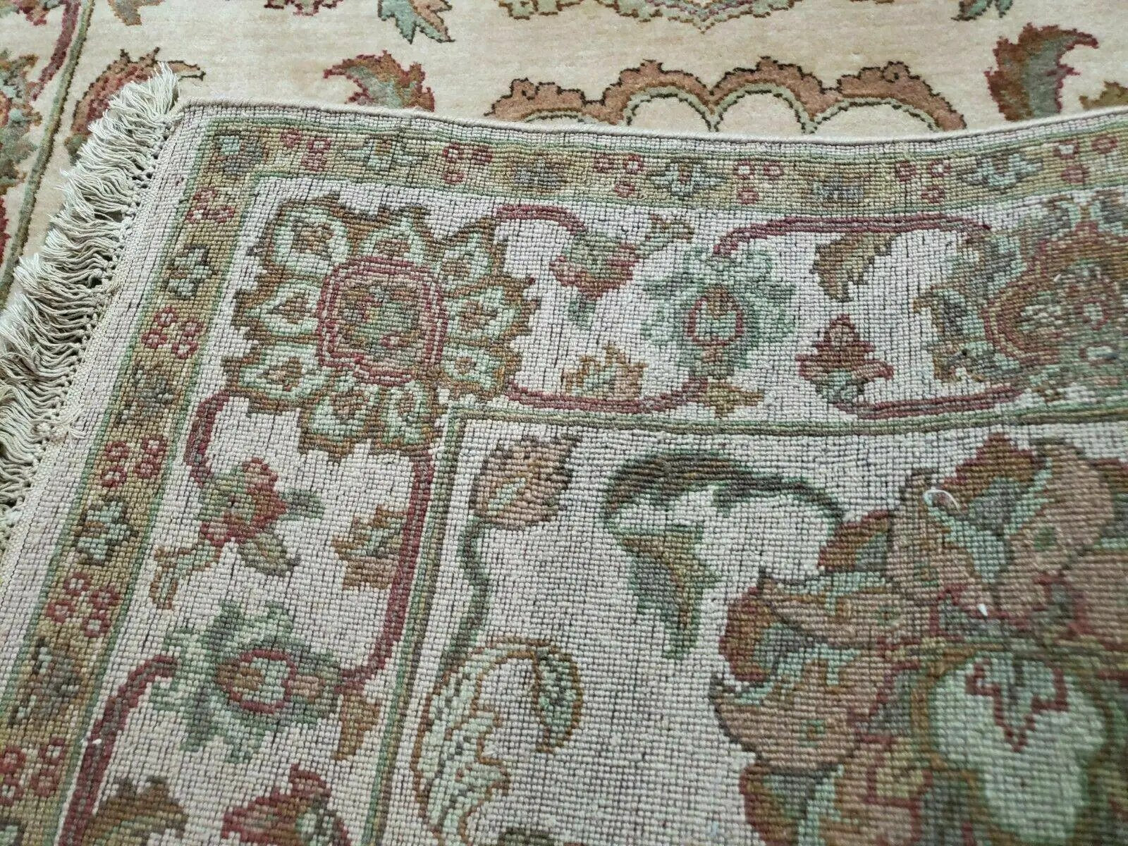 4x12 Vintage Oriental Runner Rug Hand Knotted Indian Agra Wool Tea Washed Beige by Jewel Rugs
