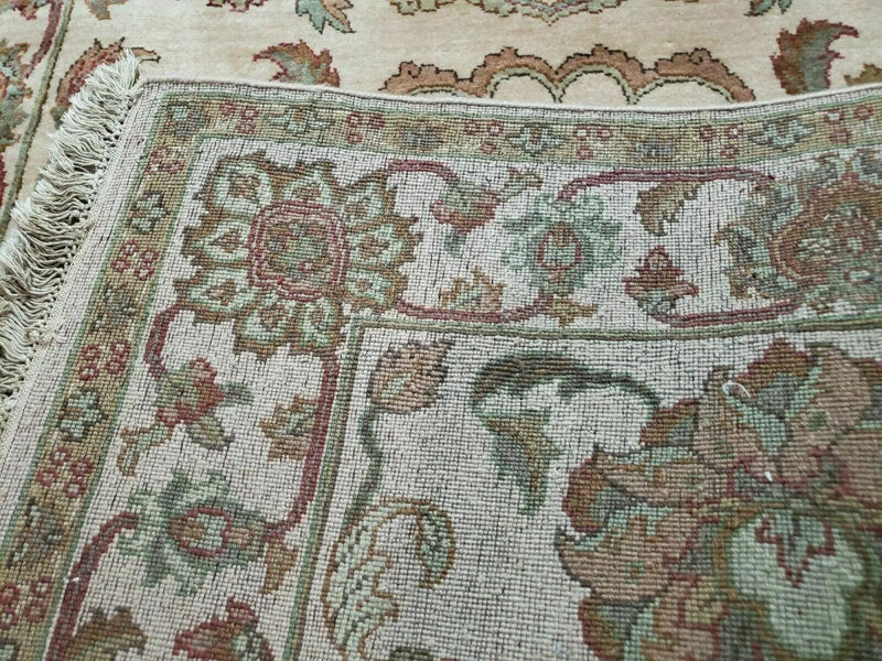 4x12 Vintage Oriental Runner Rug Hand Knotted Indian Agra Wool Tea Washed Beige by Jewel Rugs
