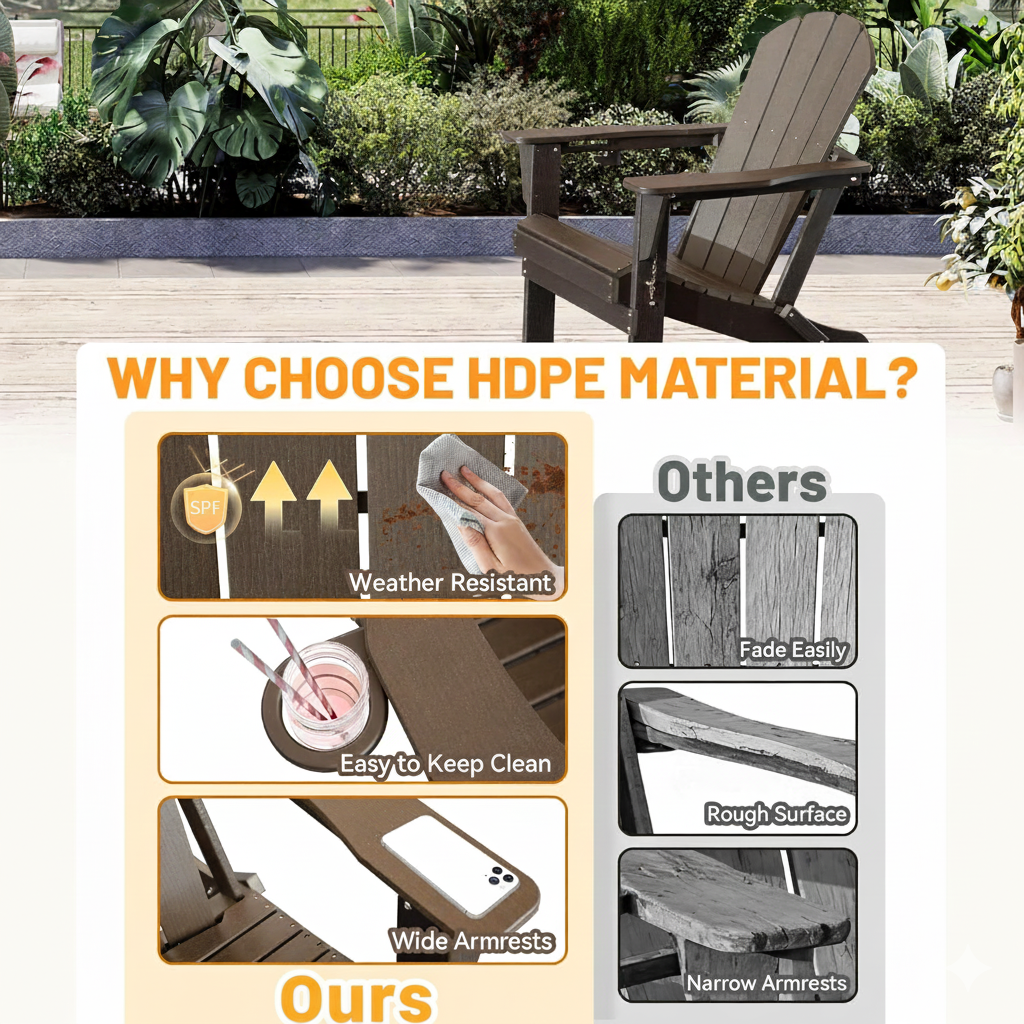 Adirondack Chair, Folding HDPE Outdoor Seating with Cup Holder by HouseOfZazla