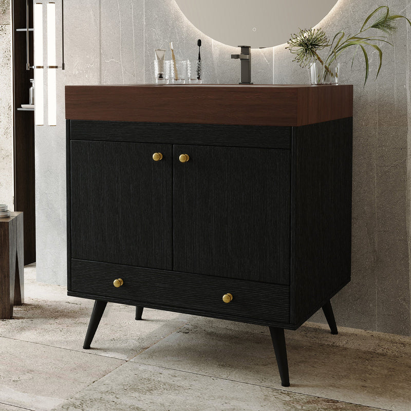 Contemporary Free-standing Bathroom Vanity with Faux Marble Top & Ceramic Sink by HouseOfZazla