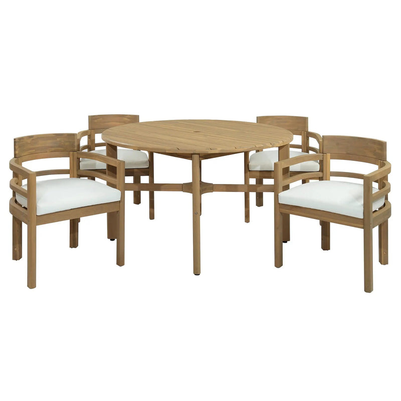 5 Piece Round Patio Table & Cushioned Armrest Chairs, Outdoor Dining Set With Umbrella Hole by HouseOfZazla